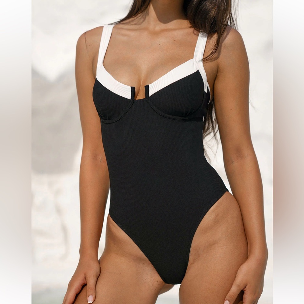 Elegant Black and White One-Piece Swimsuit